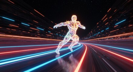 Neon Speedrunner in the Digital Highway