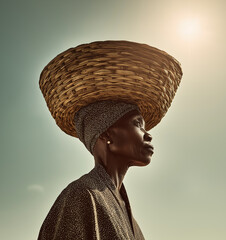 Zulu woman wearing a traditional basket hat
