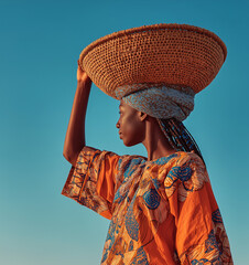 Zulu woman wearing a traditional basket hat
