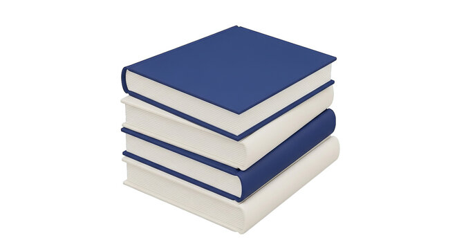 A stack of three books with blue covers and light pages are piled high for reading and study.