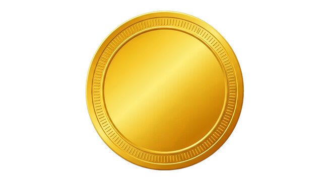 A shiny and bright golden coin with an ornate detailed border against black background is displayed.