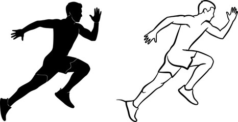 Fototapeta premium Dynamic Continuous Line Art Silhouette. Black Vector of Running Person, Abstract Movement, Minimalist Sports Icon