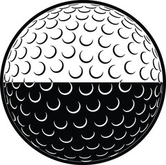 Stylized black and white golf ball vector illustration, minimalist sports icon, monochrome design for logos, print, web, and branding, clean graphic element
