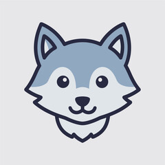 Cute cartoon wolf head with friendly face