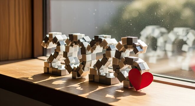 Symbolic new year 2023 made with toy bricks and red heart