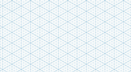Blue isometric triangle grid paper. Vector background template for blueprints, architectural plans and technical graphics. Rulers, guides and precise marking