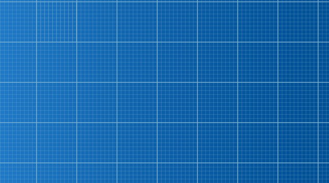 A sheet of graph paper with a precise grid and small 10x10 squares marked with sections on a blue background. Ideal for mathematical, engineering, architectural and technical drawings. Vector