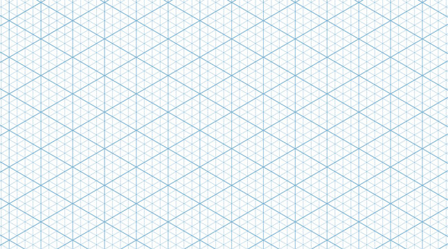 Blue isometric triangle grid paper. Vector background template for blueprints, architectural plans and technical graphics. Rulers, guides and precise marking
