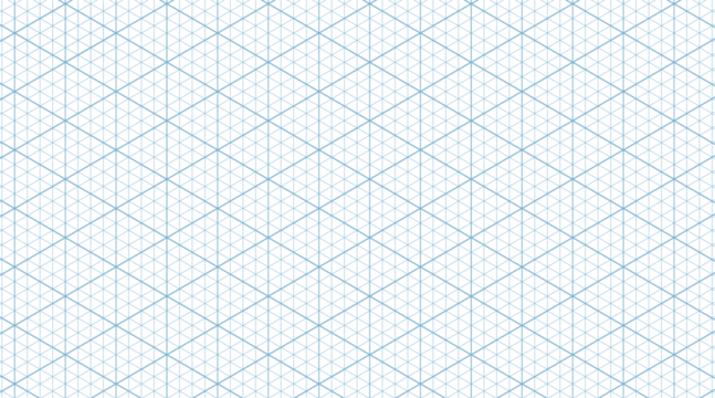 Blue isometric triangle grid paper. Vector background template for blueprints, architectural plans and technical graphics. Rulers, guides and precise marking