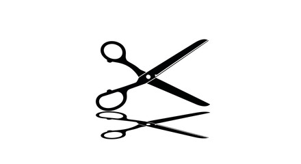 Black silhouette open scissors casting reflection on, symbolizing cutting, precision, and sharp tools for various applications