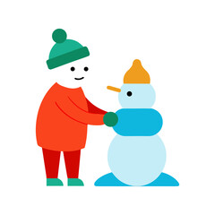 a child building a snowman  simple flat color vector