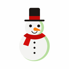 a snowman with scarf and top hat  simple flat color vector art