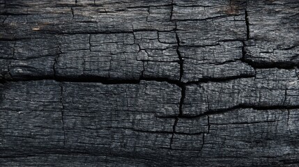 Fototapeta premium charred wood surface with visible cracked grain and subtle smoke pattern, deep black and gray texture background