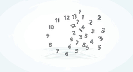 Scattered numbers forming clock face on, representing time and chaos