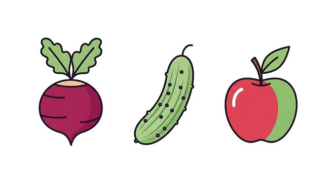 Set of fresh vegetables and fruit isolated on white background.