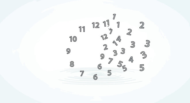 Scattered numbers forming clock face on, representing time and chaos