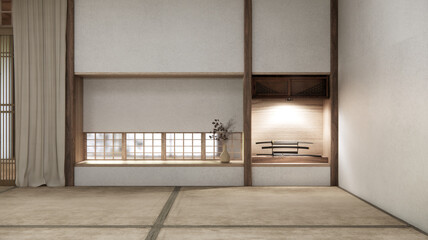 Empty room,Clean japanese minimalist room interior, 3D rendering