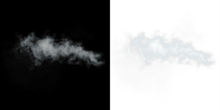 Smoke overlay effect on contrasting backgrounds, showcasing ethereal wisps of vapor in black and white, ideal for creative design projects and visual storytelling