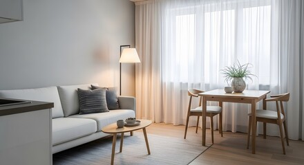 Fototapeta premium Cozy Living Room Interior Design with Modern Furniture and Natural Light