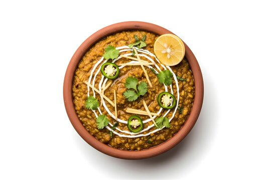 top view of Indian Dal Makhani or Sabut Masoor in a pot.