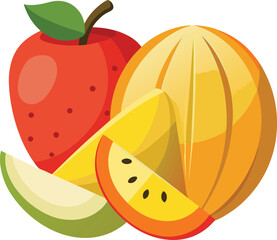 Vibrant assortment of fresh exotic fruits including apple starfruit and mango slice