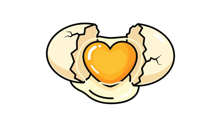 Cracked egg with heartshaped yolk inside