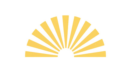 A yellow sunburst graphic design element on a white background with rays extending outward in a semi-circle.