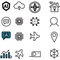 AI and Simple Line Icons Set for User Interface and Map Navigation