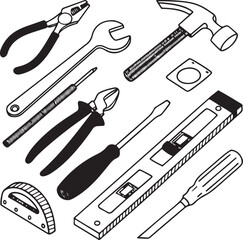 Creative illustration showing essential workshop tools for mechanical and building repair purposes