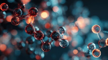 Molecules, 3D model. Atoms, chemical bonds, biomolecules molecular nano structure. Innovation in science, DNA, medicine, education. Chemistry science research, biology, pharmaceuticals biotechnology