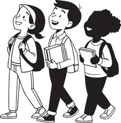 Flat illustration of teenagers walking together, representing education and modern social connections