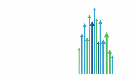 A colorful graphic illustration of blue and green arrows pointing upwards on bars against a clean white background with a professional and growth-oriented mood.