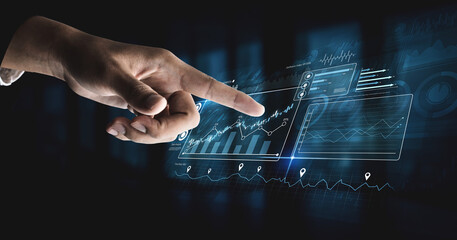 High-tech data visualization dashboard for analytics and performance tracking, including data visualization, trend, data report, and data chart. Vouch