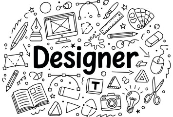 Creative design elements doodle with tools and icons for designers