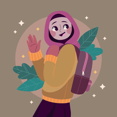 Hijab Muslim Woman Illustration in Flat Style