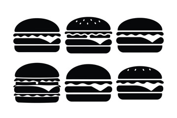 Burger silhouette set of fast food icons