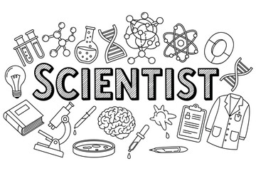 Science equipment and symbol illustration featuring microscope and dna helix
