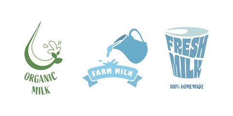 This collection showcases creative infographics that promote the benefits of organic milk. Each design highlights fresh, homemade dairy products sourced from eco-friendly farms.