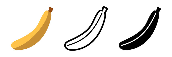 Banana Icons Set in Color, Outline, and Black Style