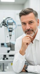 Obraz premium Expert in modern laboratory with advanced robotic equipment engaged in research and technology innovations