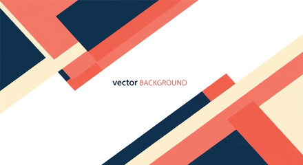 Geometric vector background with intersecting lines and shapes in navy blue, orange, and beige on a white base.