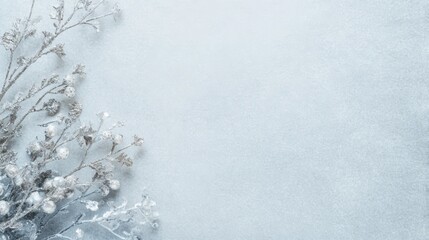 Handmade winter background with white textured paper, silver glitter details and soft blue tones, frosty elegant atmosphere, diffused natural light