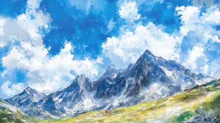 Fototapeta premium Majestic snow-capped mountain range under clear blue sky