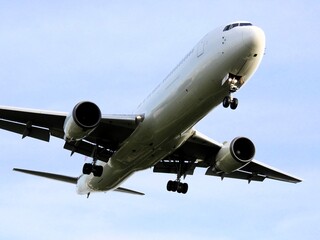 着陸する飛行機