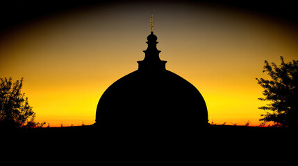 dome. Silhouetted architectural dome against a dawn sky, showcasing abstract monument shapes with gradient sunrise colors. real-estate listings.
