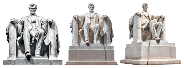 PNG Three iconic Lincoln statues displayed, element set on transparent background
