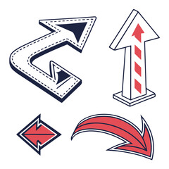 Abstract direction arrows in various shapes and colors are perfect for business, infographic, and creative illustration use