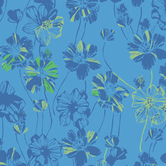 Seamless pattern, hand drawn outline pink Peony flowers on white background