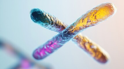 Colorful depiction of DNA strands crossing in a scientific illustration set against a soft gradient background