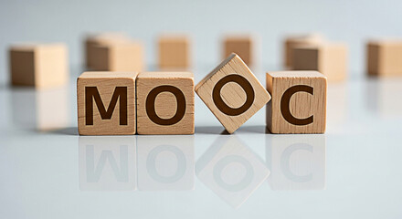 Wooden blocks spelling mooc represent online education and learning resources for students and professionals seeking knowledge and skills